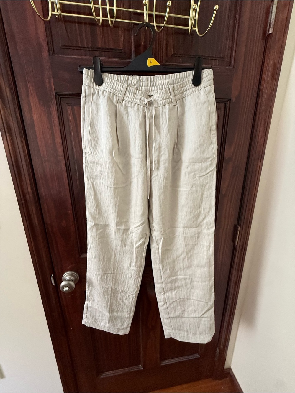 Light Beige Drawstring Linen Blend Men’s Pants